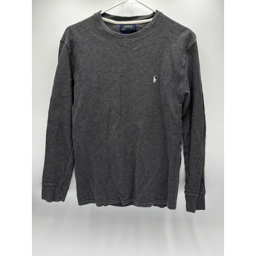 Polo Ralph Lauren Thermal Waffle Knit Shirt Mens M Gray Long Sleeve Cotton